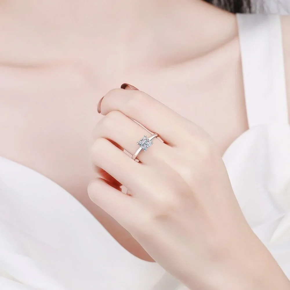 Certified 2ct. t.w. Diamond Moissanite Princess Cut Engagement Ring NEW - Picture 2 of 8